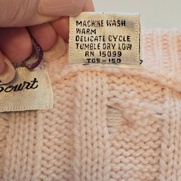 VTG Carriage Court Sweater Womens Small Pink V-Neck Cable Knit Pullover Preppy - Picture 4 of 7